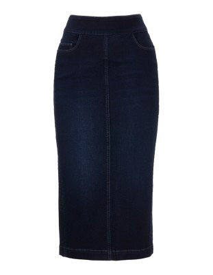 Schlanker Midi-Jeansrock mit Falten-Details