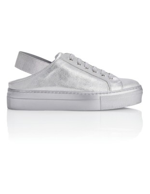 silver colored sneakers